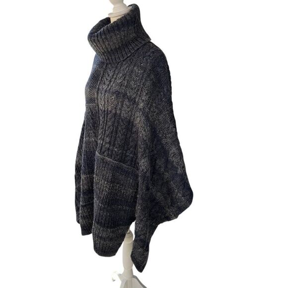 Ralph Lauren Denim & Supply Wool Patchwork Turtleneck Poncho Sweater Grey One Sz - Picture 3 of 8